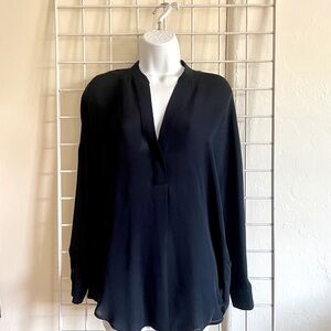 Vince Navy Blue Silk Popover Blouse